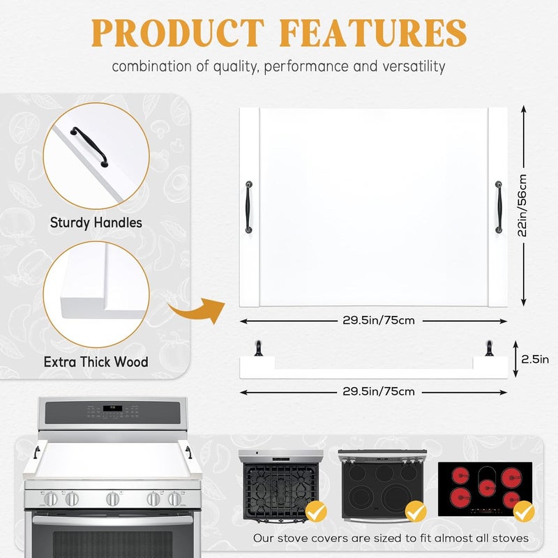 Gashell Noodle Board Stove Cover with Handles, Multiple Stove Top Cover Board for Electric/Gas Stove Top(White) - Image 4
